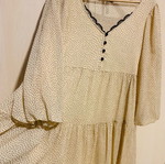 Zara beige muslin dress like new with small polka dots and black lace