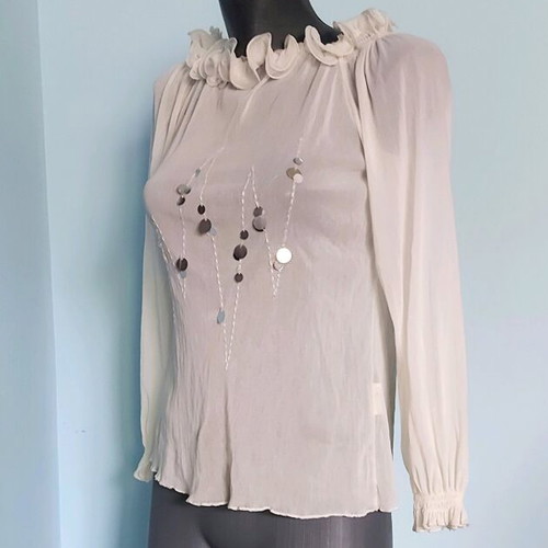 Mesh Decorated Blouse with Open Shoulders, Like New, Sizes M-3XL