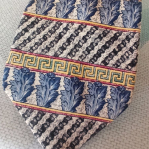 Silk collectible tie with ancient Greek pattern like new, yellow and turquoise