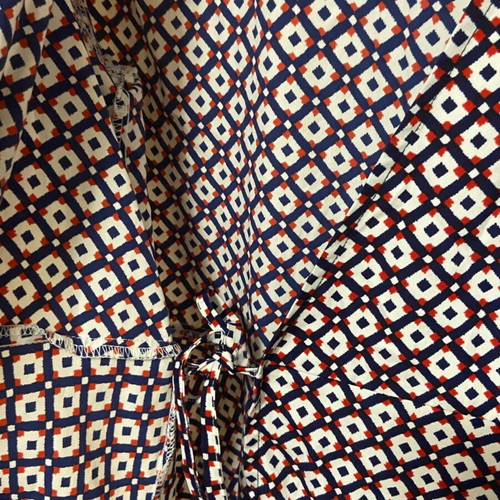 Orion London wrap dress new, size large, blue and red pattern