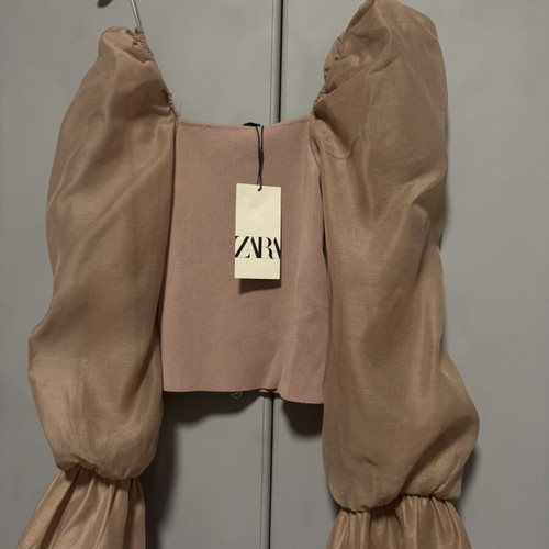Zara beige blouse with puff sleeves, size L