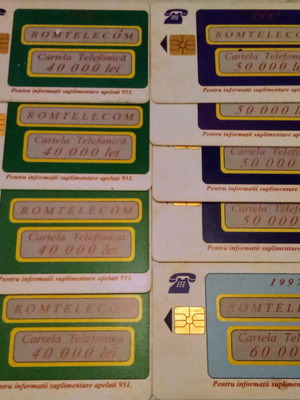 Romanian phone cards 1997, pack of 9, refurbished Romtelecom