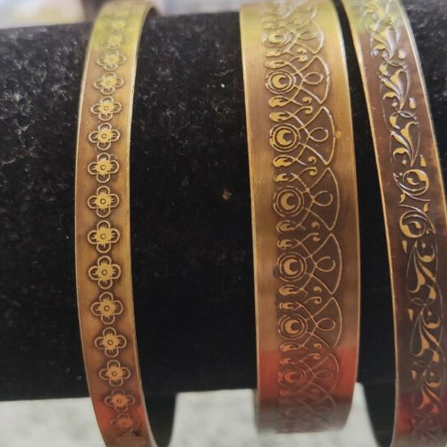 Bronze bracelets set of 3 with handmade engraving like new