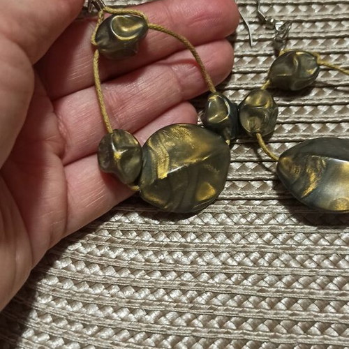 Earrings and pendant like new in green shade handmade