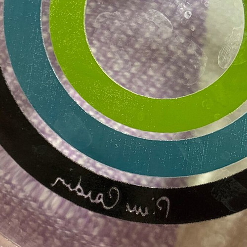Pierre Cardin glass bowl like new with decorative black and petrol circles