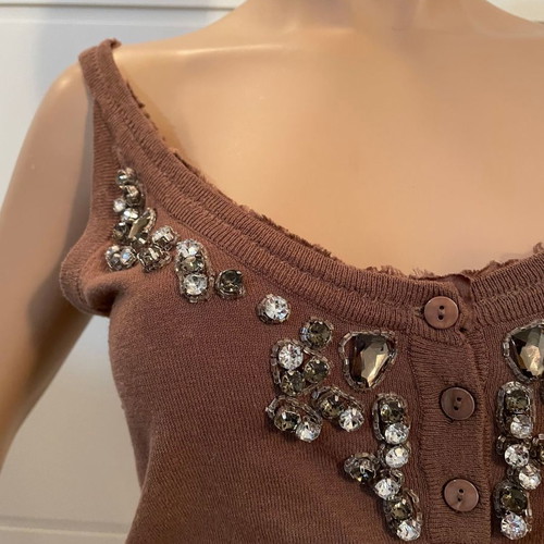#OFFER Relish Brown Knitted Top with Button Rhinestones Medium