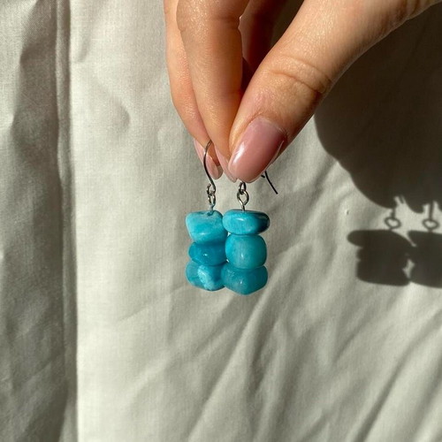 Handmade earrings with nephrite chips made to order, blue and silver