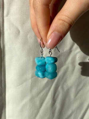 Handmade earrings with nephrite chips made to order, blue and silver