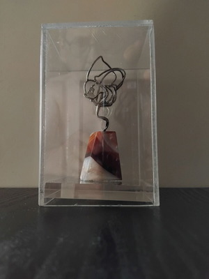 Handmade sculpture by Katerina Grolliou like new, silver and stone in plexiglass case
