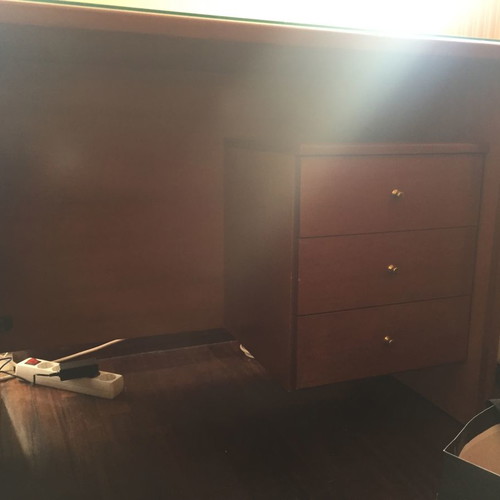 Desk made of solid wood with glass and 3 drawers used