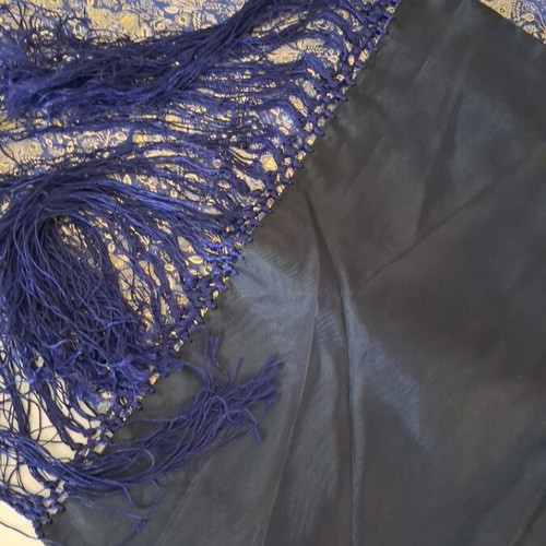 Runner table linen used, 42x1.40 blue with gold thread