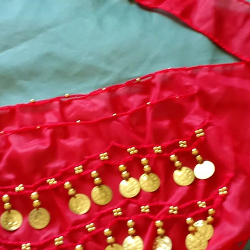 Dance skirt new, decorated with coins and ethnic elements, fiery red