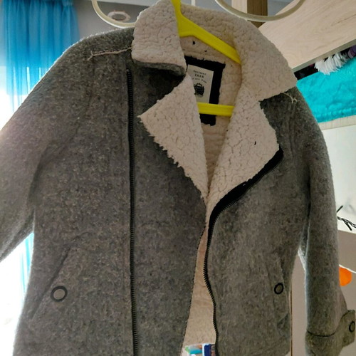Zara kids jacket grey with inner fur like new, 6 years old