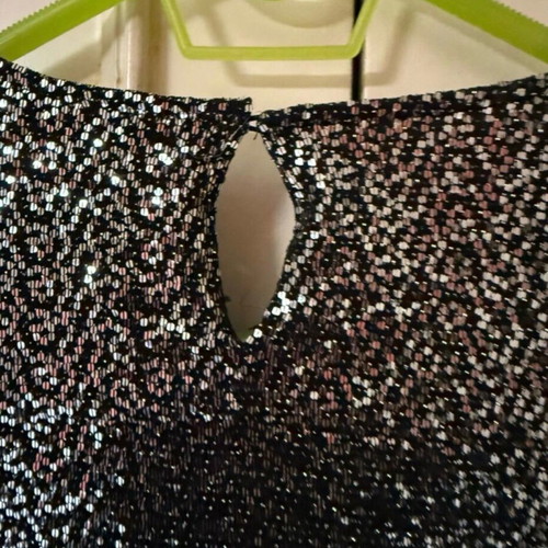 Zara Long-Sleeve Sequin Blouse New, Black with Silver