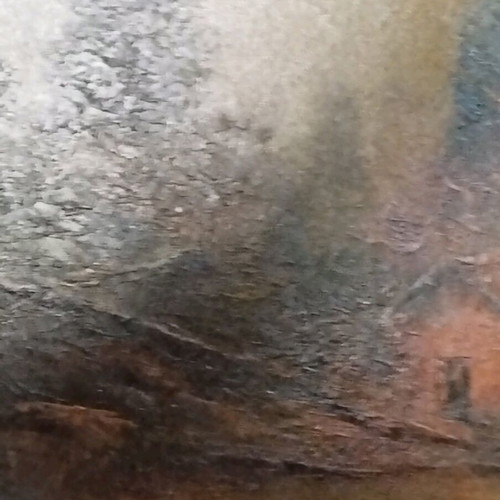 Oil painting frame 1970 like new, house by the lake