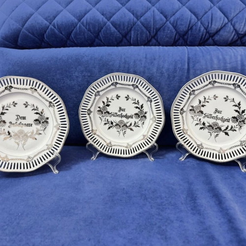 Decorative porcelain plates set used, German, 3 pieces