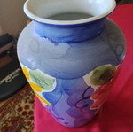 Large decorative ceramic majolica vase with colorful hand-painted flowers, Mediterranean style