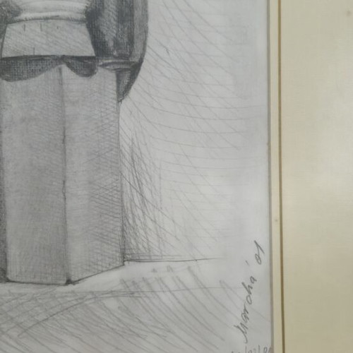 Pencil Drawing Hand Made Wooden Frame Vintage Used