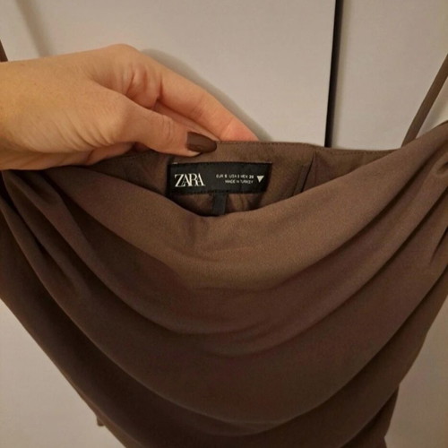 Zara top new, crepe fabric, purple-brown color, size S