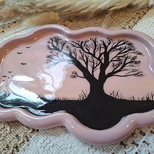 Handpainted Gypsum Tray with Acrylics and UV Resin Finish