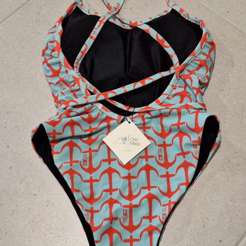 Chic Mess One-Piece Swimsuit brand new with tags, light blue anchor print