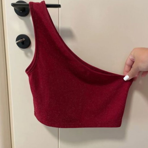 Shein one shoulder crop top, burgundy with glitter