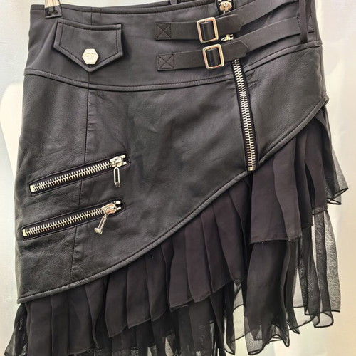 Philipp Plein Jana leather skirt, size S, black