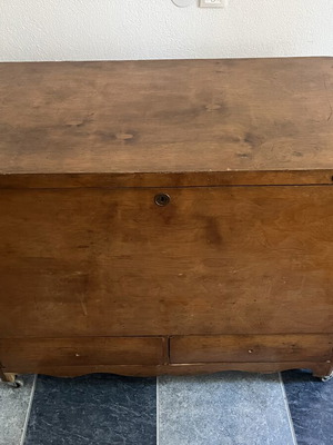 Vintage wooden chest with 2 drawers, wheels