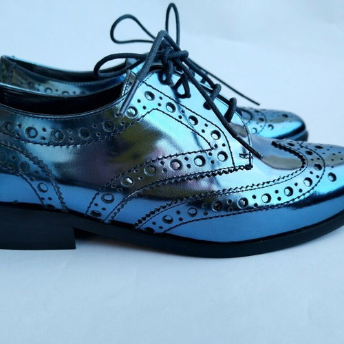 Minelli Lyssa shiny blue leather brogue shoes size 36