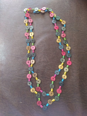 Boho necklace new with wooden multicolor beads, long double