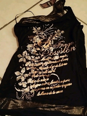 One-shoulder blouse new, size M, black and gold