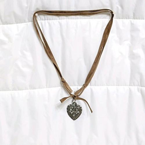 Heart necklace handmade new, brown adjustable cord