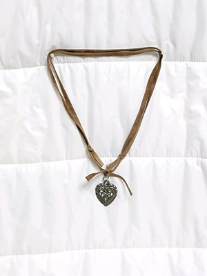 Heart necklace handmade new, brown adjustable cord