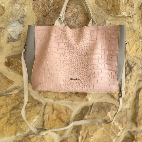 Abbacino Tote Bag used, beige and pink with extra shoulder strap