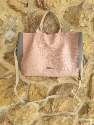 Abbacino Tote Bag used, beige and pink with extra shoulder strap