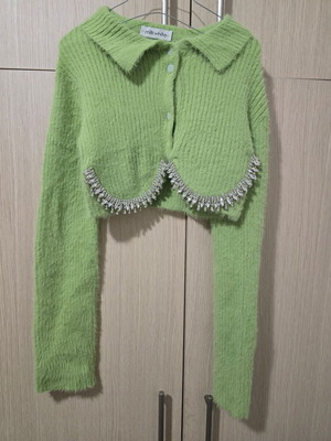 Milkwhite polo knit with crystals new, green size M