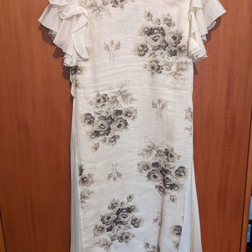 Sportmax linen dress used, beige with floral pattern