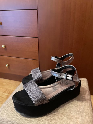 Platform shoes used, black and silver, size 38