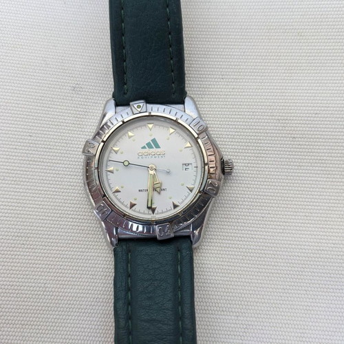 Adidas men's watch used with green leather strap