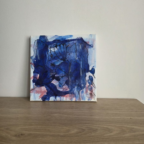 Blue Botanical Dream original mixed media painting, new
