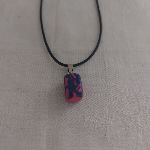 Necklace made of PU leather like new, black and pink, 45 cm + 5 cm extension