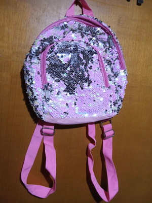 Children's backpack bag with holographic sequins, new, pink and silver