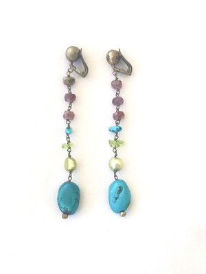 Vintage Donatella Pellini Clip-on Earrings with Semi-Precious Stones