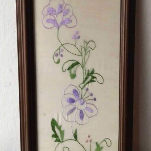 Handmade embroidered vintage frame in wooden frame like new