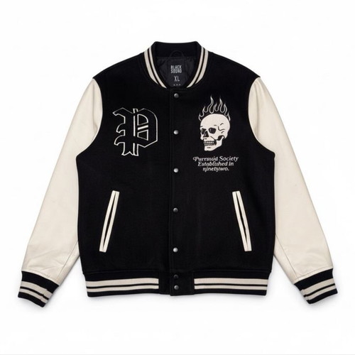 Black Squad x Paranoid Society Bomber Jacket used, men's size L, black and beige