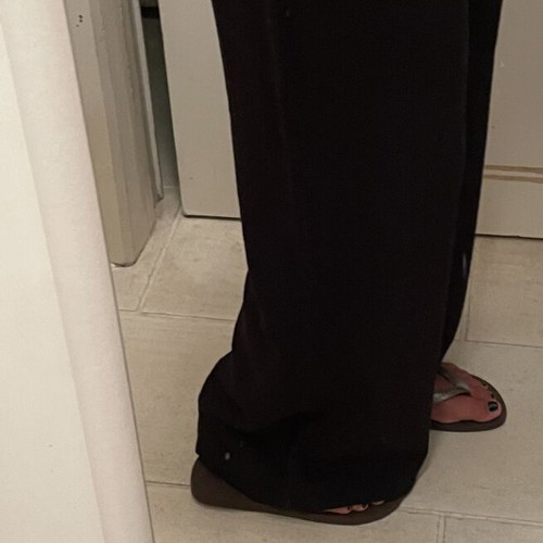 Black wide-leg pants with elastic waist and drawstring, size L-XL