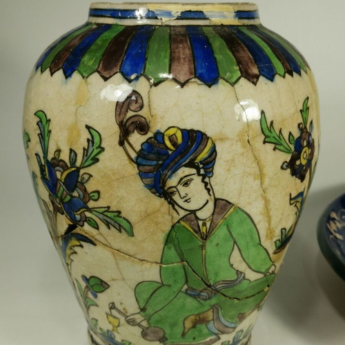 Persian ceramic vase Qajar 19th-20th century used, broken and repaired