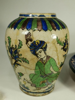 Persian ceramic vase Qajar 19th-20th century used, broken and repaired
