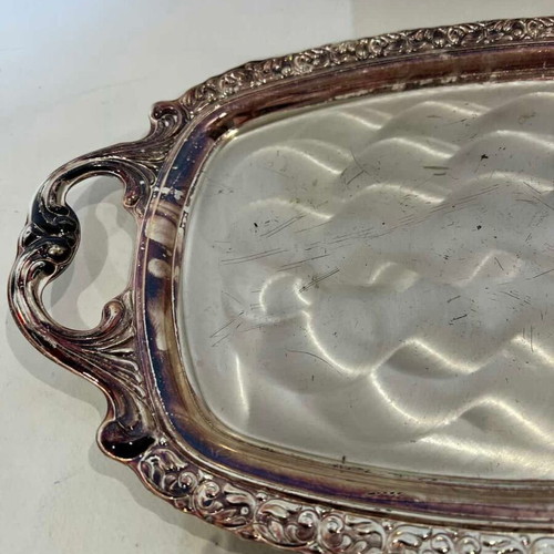Vintage Twin Bird Serving Tray from 1980s Nickel-Plated Steel used 41x25