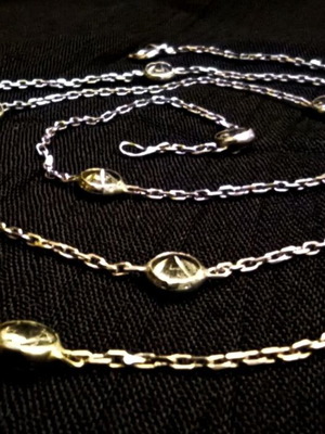 Long 925 Silver Station Necklace with Sparkling Zirconia, 66cm, like new